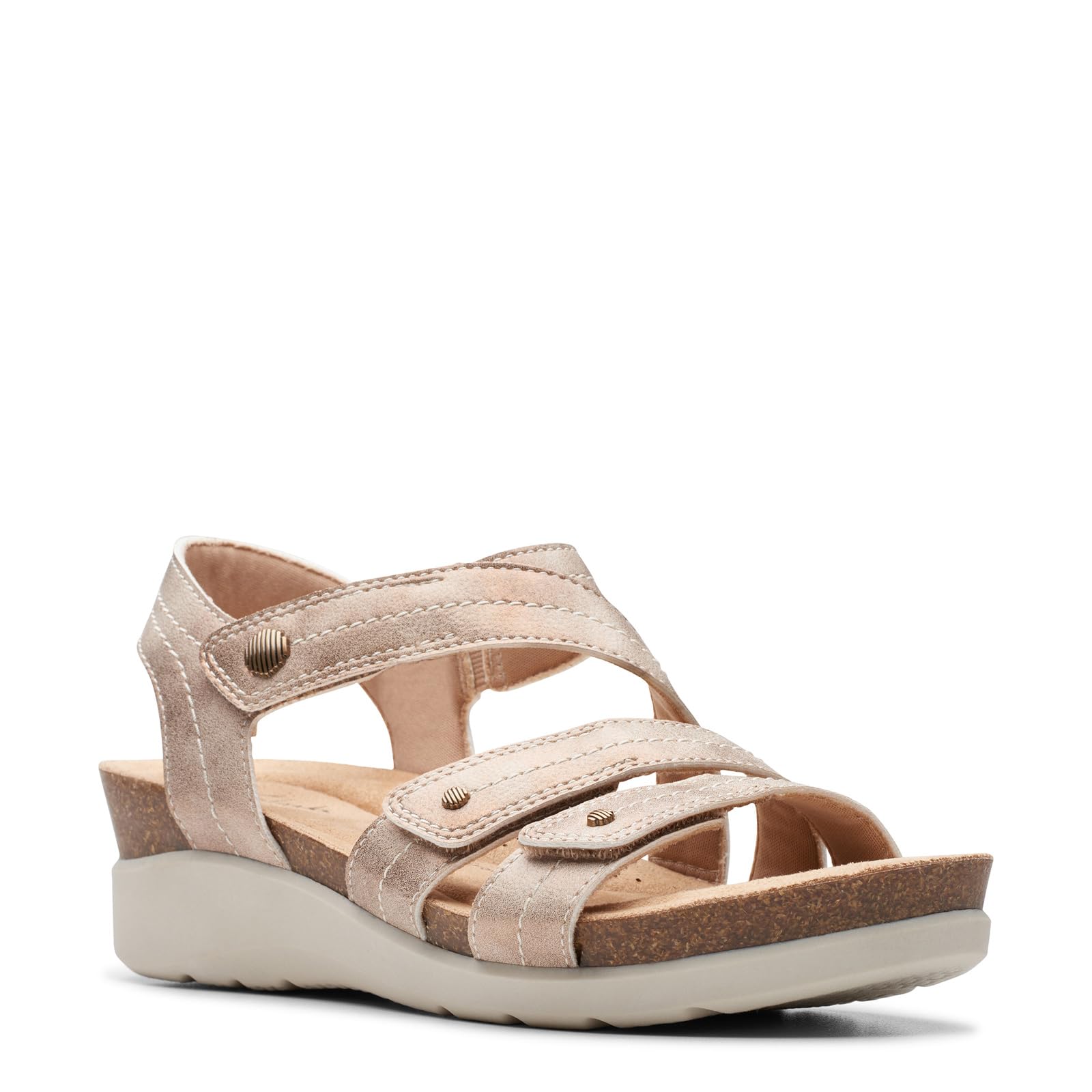 Nwt Clarks Women's Calenne Clara Wedge Sandal, Bronze Metallic Textile, 12